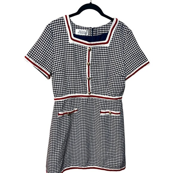 VINTAGE NICOLE SUMMERS Houndstooth Mini Dress Y2K Clueless Cher Holiday Party S - Picture 2 of 13